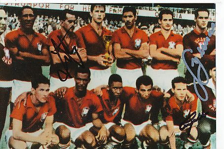 "Gilmar" Gylmar dos Santos Neves † 2013 & Mario Zagallo &  Zito † 2015  Brasilien Weltmeister WM 1958   Fußball Autogramm Foto original signiert 