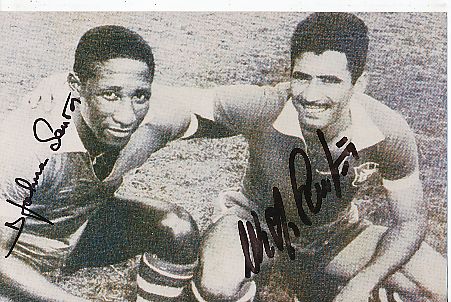Nilton Santos † 2013  &  Djalma Santos † 2013 Brasilien Weltmeister WM 1958 & 1962  Fußball Autogramm Foto original signiert 