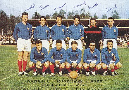 Frankreich WM 1958 Mannschaftskarte Fußball komplett original signiert 