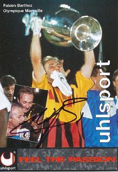 Fabien Barthez   Olympique Marseille  Uhlsport  Fußball Autogrammkarte original signiert 