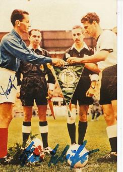 Hans Schäfer † 2017 DFB Weltmeister WM 1954 &  Armand Penverne † 2012  Frankreich WM 1958  Fußball Autogramm Foto original signiert 