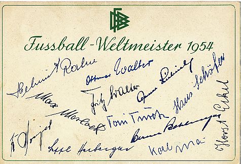DFB Weltmeister WM 1954  kompletter Kader  Fußball Autogrammkarte  Druck signiert 