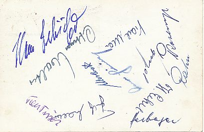 DFB Weltmeister  WM 1954 Finalelf mit Werner Kohlmeyer, Sepp Herberger, Helmut Rahn usw.  Fußball Autogrammkarte original signiert 