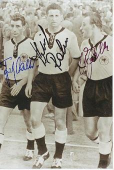 Helmut Rahn † 2003 & Fritz Walter † 2002 DFB Weltmeister WM 1954 & Uwe Seeler  Fußball Autogramm  Foto original signiert 