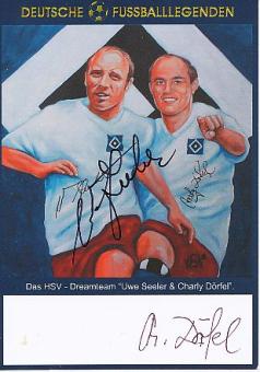 Uwe Seeler † 2022 & Charly Dörfel   Hamburger SV  Fußball Autogrammkarte original signiert 