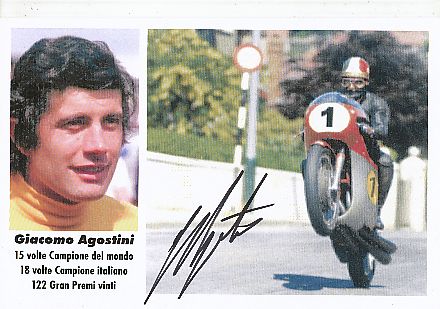 Giacomo Agostini Italien 15 x Weltmeister  Motorrad Sport Autogrammkarte  original signiert 