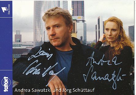 Andrea Sawatzki & Jörg Schüttauf   Tatort   Film &  TV  Autogrammkarte original signiert 