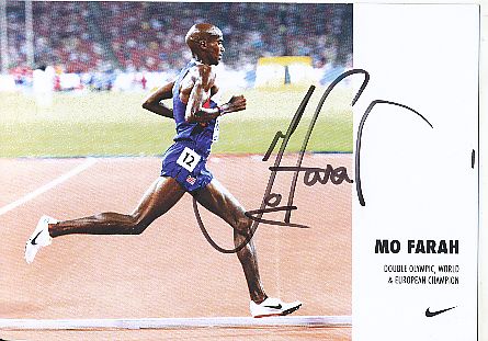 Mo Farah Großbritanien 4 x Olympiasieger  Leichtathletik Legende  Autogrammkarte  original signiert 
