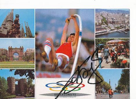 Sergej Bubka  Rußland Olympia 1992   Leichtathletik  Autogrammkarte  original signiert 