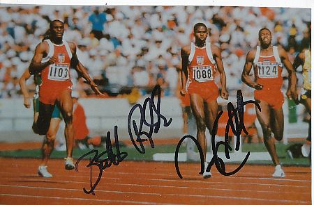 Butch Reynolds  &  Danny Everett  USA  Leichtathletik  Autogramm Foto  original signiert 