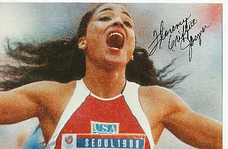 Florence Griffith Joyner † 1998 USA 3 x Olympiasiegerin Sprint  Leichtathletik  Autogramm Foto  original signiert 