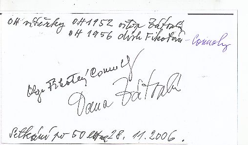 Dana Zatopek † 2020  CSSR  Olympiasiegerin 1952 Leichtathletik  Autogramm Blatt  original signiert 
