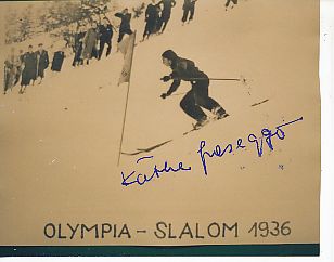 Käthe Grasegger † 2001 Silber Olympia 1936  Ski Alpin  Autogramm Foto  original signiert 