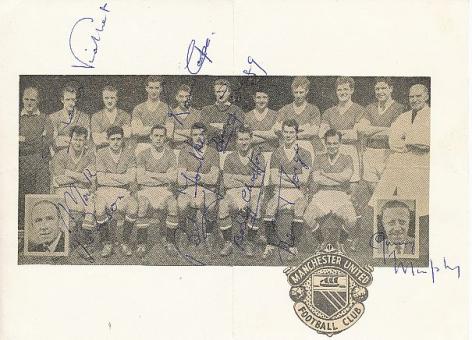 Manchester United  60er mit Gregg, Violett, Foulkes, Murphy, Bobby Charlton, Copel usw.  Fußball Autogramm Karte original signiert 