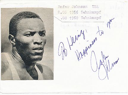 Rafer Johnson † 2020 USA   Leichtathletik  Autogramm Blatt  original signiert 