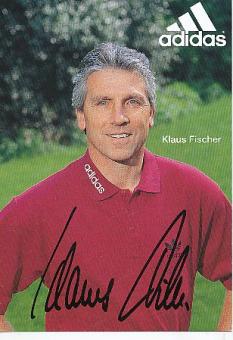 Klaus Fischer   Adidas  Fußball Autogrammkarte original signiert 