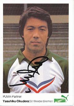 Yasuhiko Okudera    SV Werder Bremen Fußball Autogrammkarte original signiert 