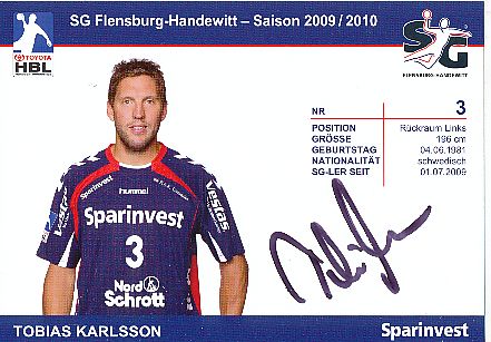Tobias Karlsson   SG Flensburg Handewitt  Handball Autogrammkarte original signiert 