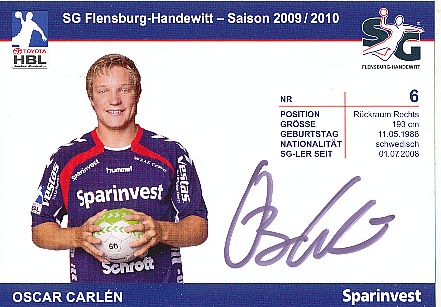Oscar Carlen   SG Flensburg Handewitt  Handball Autogrammkarte original signiert 