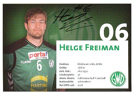Helge Freiman  GWD Minden  Handball Autogrammkarte original signiert 