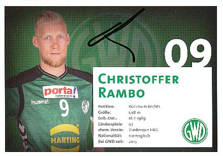 Christoffer Rambo  GWD Minden  Handball Autogrammkarte original signiert 