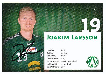 Joakim Larsson   GWD Minden  Handball Autogrammkarte original signiert 