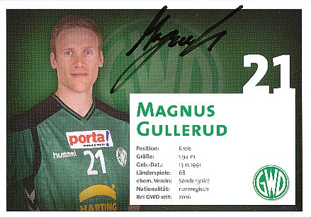 Magnus Gullerud   GWD Minden  Handball Autogrammkarte original signiert 