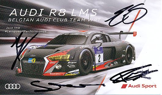 Frijns & Sandström & Vervisch & Stuart Leonard   Audi R8 LMS  Auto Motorsport  Autogrammkarte  original signiert 