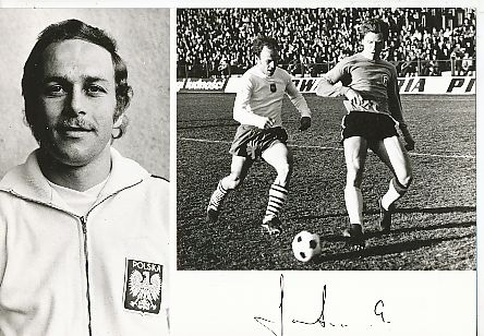 Grzegorz Lato Polen Gold Olympia 1972 & WM 1974    Fußball Autogrammkarte Druck signiert 