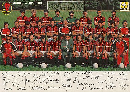 AC Mailand  1984/85   Fußball Mannschaft Autogrammkarte Druck signiert 