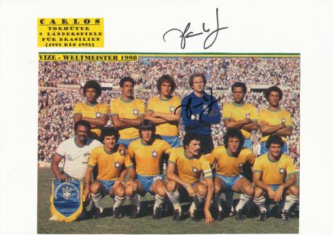 2  x  Carlos  WM 1998  Brasilien  Fußball Autogramm 30 x 20 cm Karte original signiert 