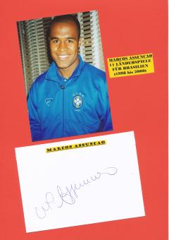 Marcos Assuncao   Brasilien  Fußball Autogramm 30 x 20 cm Karte original signiert 