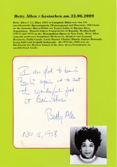 Betty Allen † 2009  USA  Oper Klassik  Musik  Autogramm Karte  original signiert 