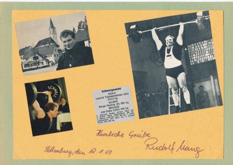 Rudolf Mang † 2018  Gewichtheben  1969  Autogramm Karte original signiert 