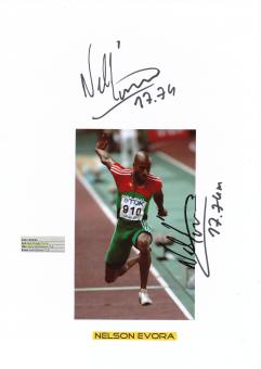 2  x  Nelson Evora  Portugal  Leichtathletik  Autogramm Karte  original signiert 