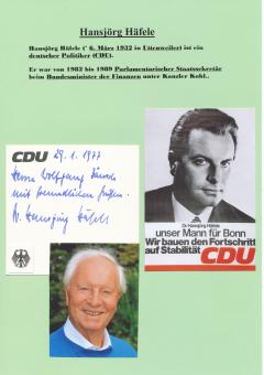 Hansjörg Häfele  CDU Politik  Autogramm Karte  original signiert 
