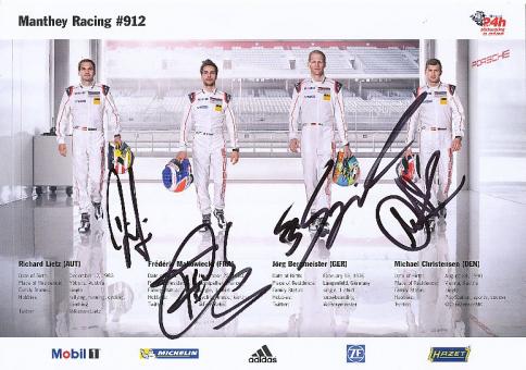 Richard Lietz & Frederic Makowiecki & Michael Christensen & Bergmeister  Porsche  Auto Motorsport  Autogrammkarte  original signiert 
