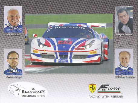 Howard Blank & Yannick Mallegol & Francois Perrodo & Bachelier  Ferrari  Auto Motorsport  Autogrammkarte  original signiert 