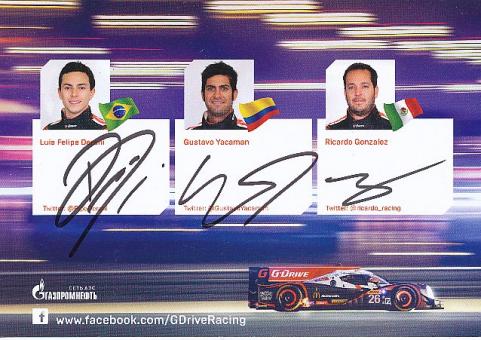 Gustavo Yacaman & Ricardo Gonzalez & Luis Felipe Derani  Auto Motorsport  Autogrammkarte  original signiert 