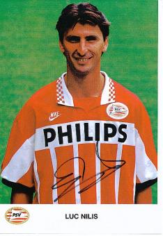 Luc Nilis  PSV Eindhoven Fußball Autogramm Blatt original signiert 