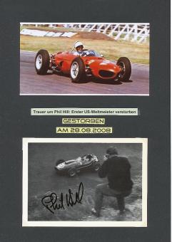 Phil Hill † 2008  Formel 1 Weltmeister  Auto Motorsport  Autogrammkarte  original signiert 