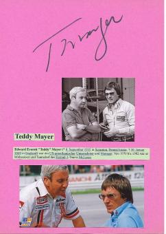 Teddy Mayer † 2009  USA McLaren Teamchef  Formel 1  Auto Motorsport  Autogramm Karte  original signiert 