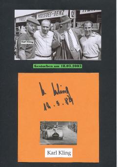 Karl Kling  † 2003   Formel 1  Auto Motorsport  Autogramm Karte  original signiert 