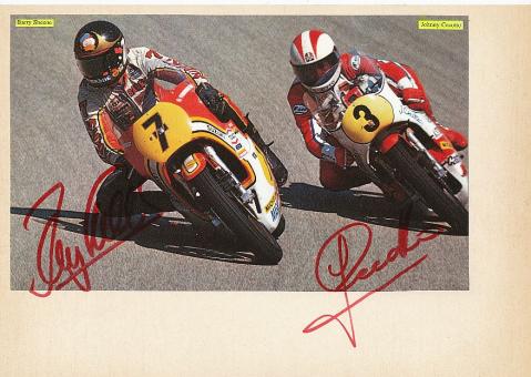 Barry Sheene † 2003  GB  & Johnny Cecotto  Motorrad Sport Autogramm Karte  original signiert 