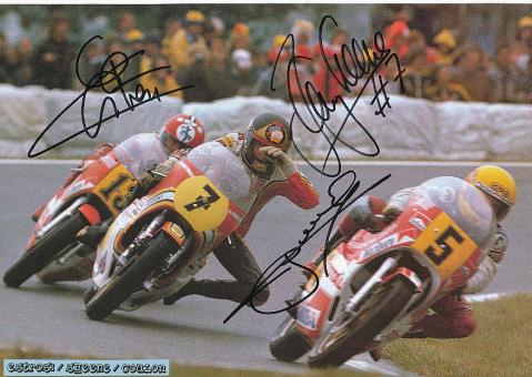 Barry Sheene † 2003 & Philippe Coulon & Christian Estrosi  Motorrad Autogramm Bild  original signiert 