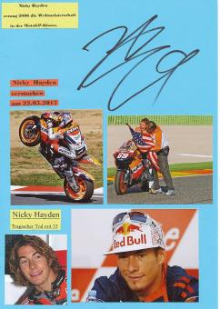 Nicky Hayden  † 2017  USA  Motorrad Sport Autogramm Karte original signiert 