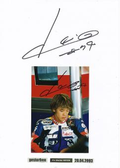 2  x  Daijirō Katō † 2003  Japan  Weltmeister Motorrad Sport Autogramm Foto + Karte original signiert 