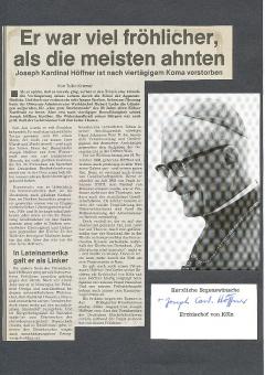 Joseph Höffner † 1987 Erzbischoff von Köln Kirche Autogramm Karte original signiert 