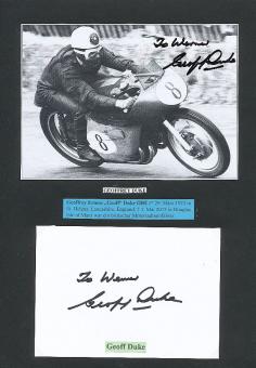 2  x  Geoff Duke † 2015 GB 6 x Weltmeister  Motorrad Sport Autogramm Karte  original signiert 