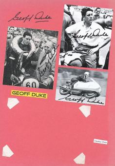 4  x  Geoffrey Duke † 2015 GB 6 x Weltmeister  Motorrad Sport Autogramm Karte  original signiert 